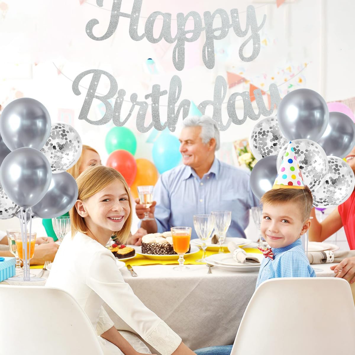 TONIFUL 4 Silver Balloon Stand Centerpiece Table Decorations for 25th Wedding Anniversary Birthday