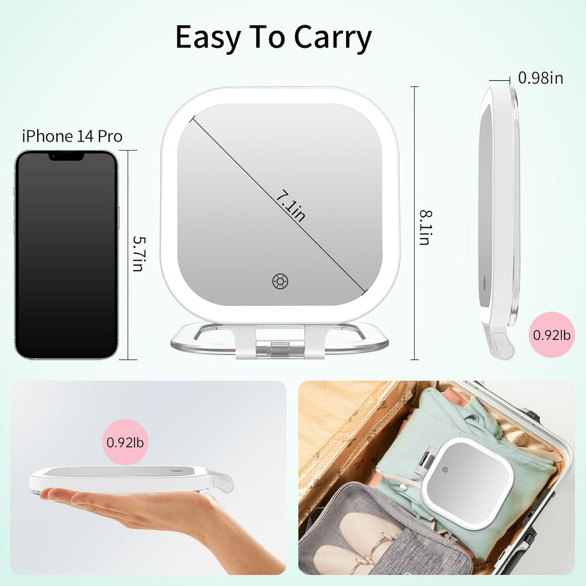 FASCINATE 20X Magnification Rechargeable Travel Makeup Mirror, 7" Lighted Portable Vanity Mirror