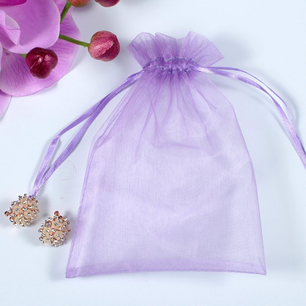 Wudygirl 100pcs Sheer Organza Bag 5 x 7 Inch Lavender Drawstring Transparent Jewelry Pouches