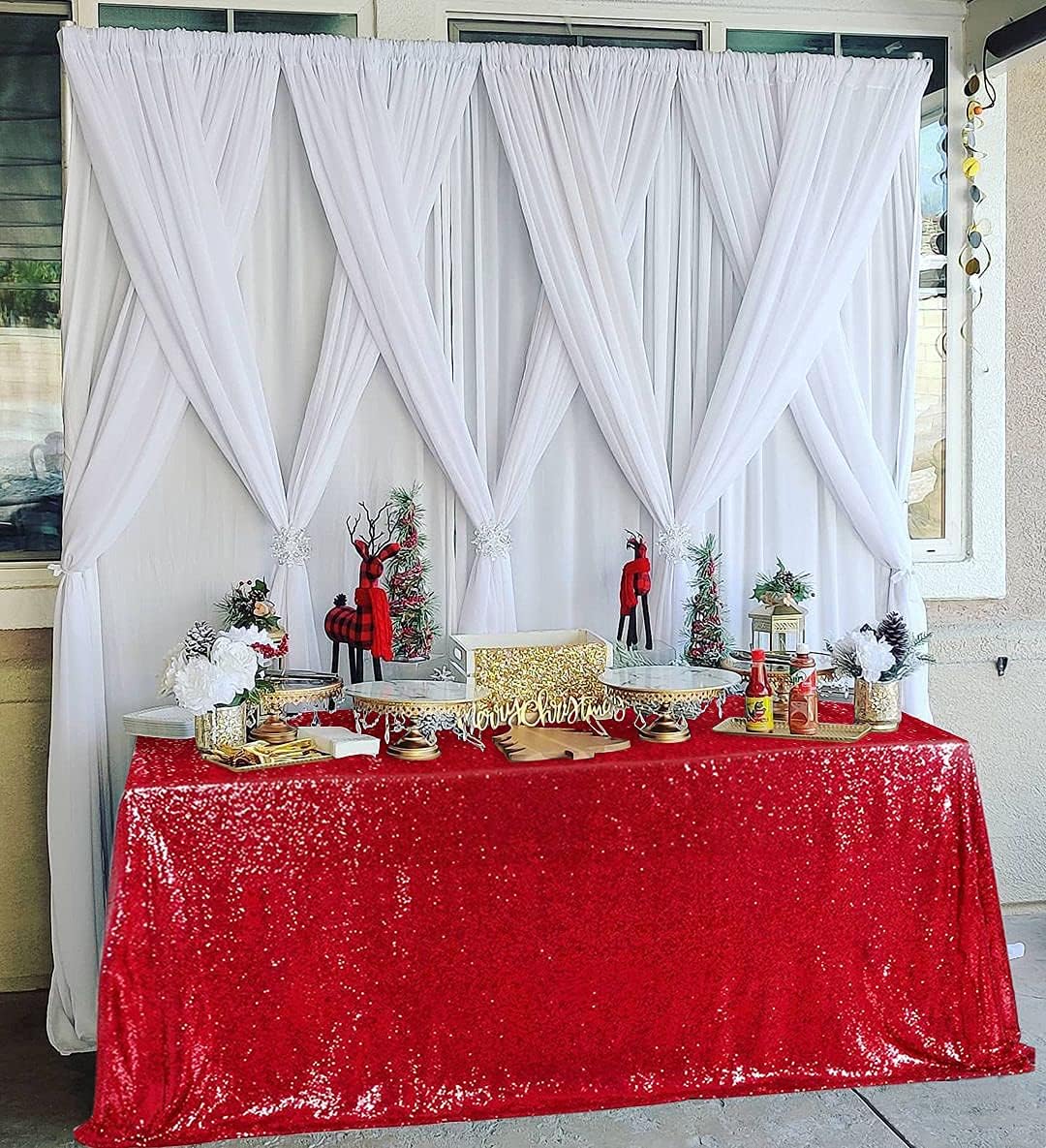 QueenDream Sparkly Sequin Tablecloth - Red Table Cloth 50x80 Inches Rectangle Table Overlay Fabric