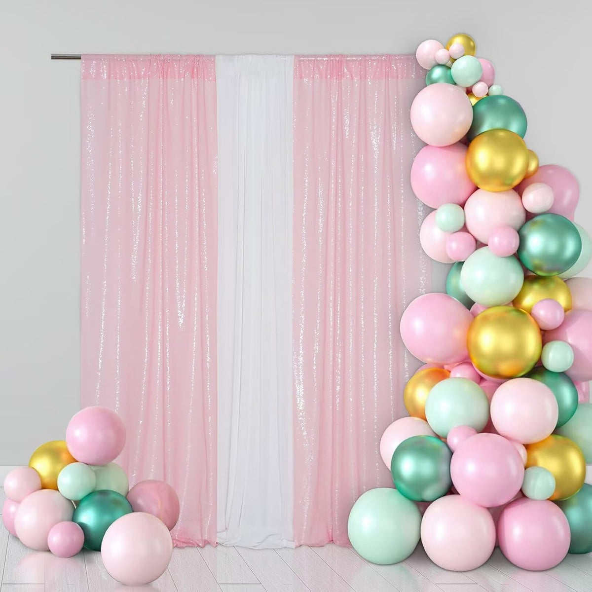 Eternal Beauty Sequin Backdrop Curtains, 2x8 Ft-2 Panels Pink Back Drop for Shimmer Photography