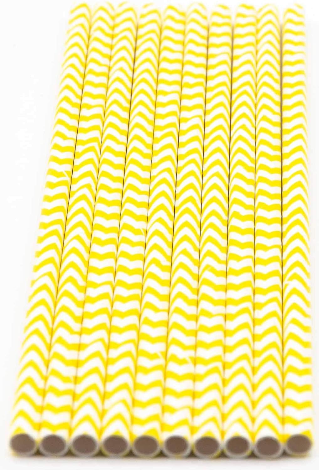Pack of 150 Yellow Chevron Biodegradable 4-Ply Paper Drinking Straws (Compostable, Non-toxic