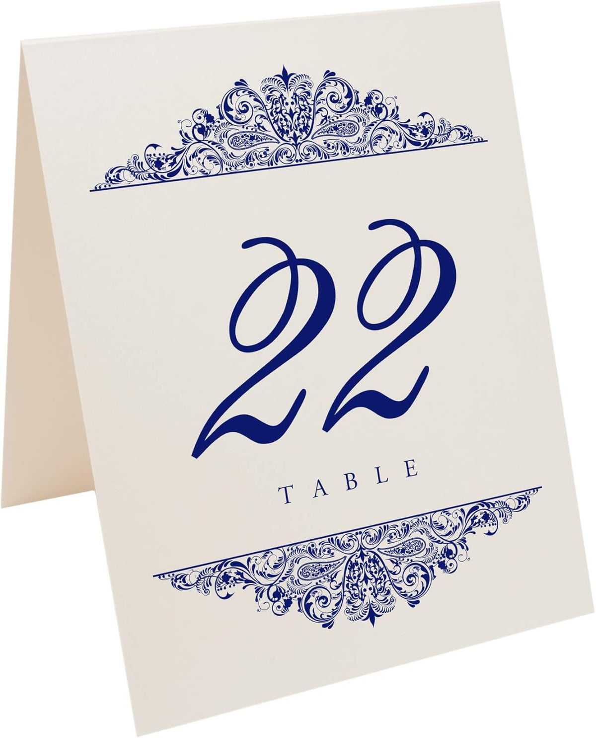 Paisley Wedding Table Numbers (Select Color/Quantity), Champagne, Navy, 1-150, Double Sided, Tent