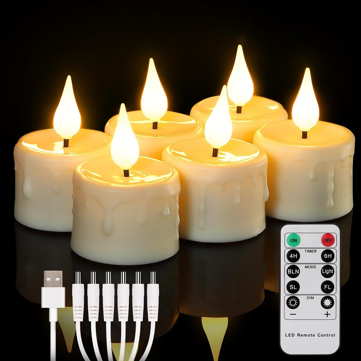 FREEPOWER Rechargeable Flameless Tea Lights with Remote Timer, Soft 3D Wick LED Tealights Candles