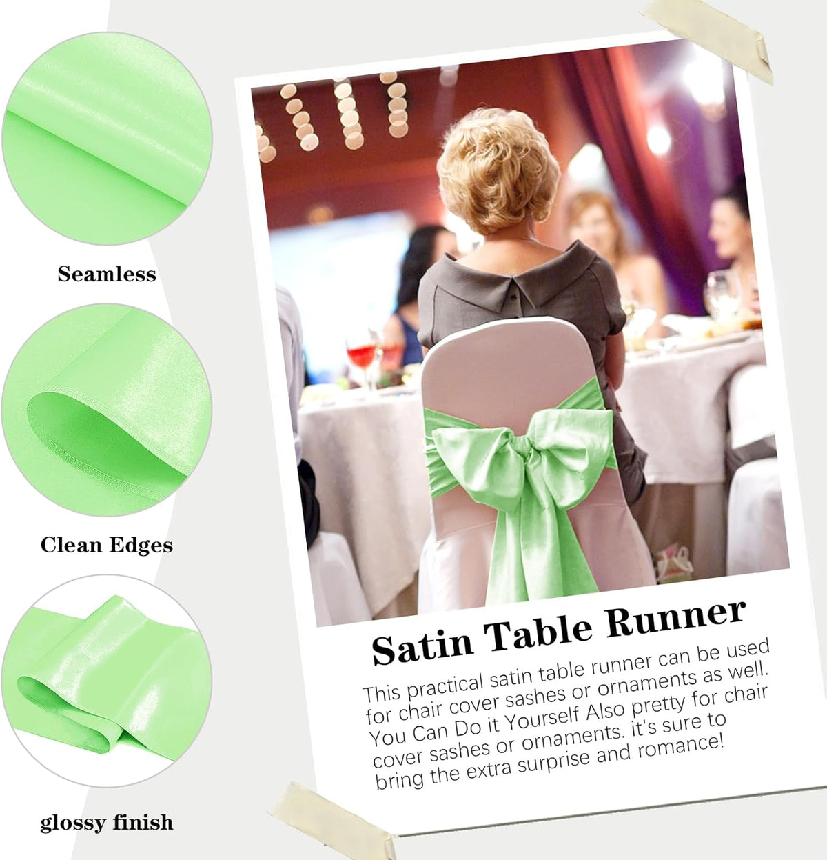 10 Pack Satin Table Runner 12 x 108 Inch Long Green Silk Table Runner for Wedding Party Banquet