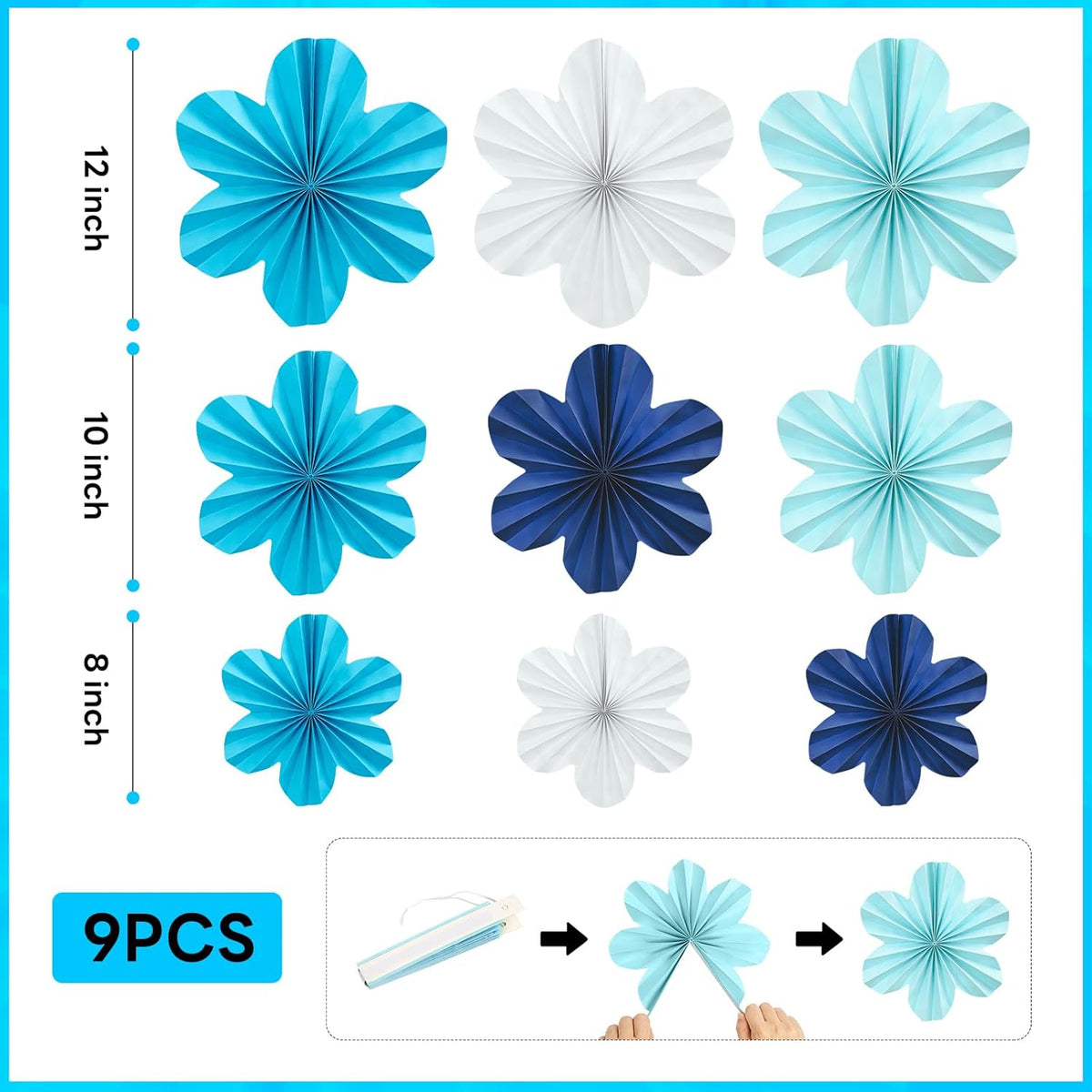 Navy Blue Party Decorations Set, 22 Pcs Hanging Paper Flowers, Tassel Garland & Swirls for