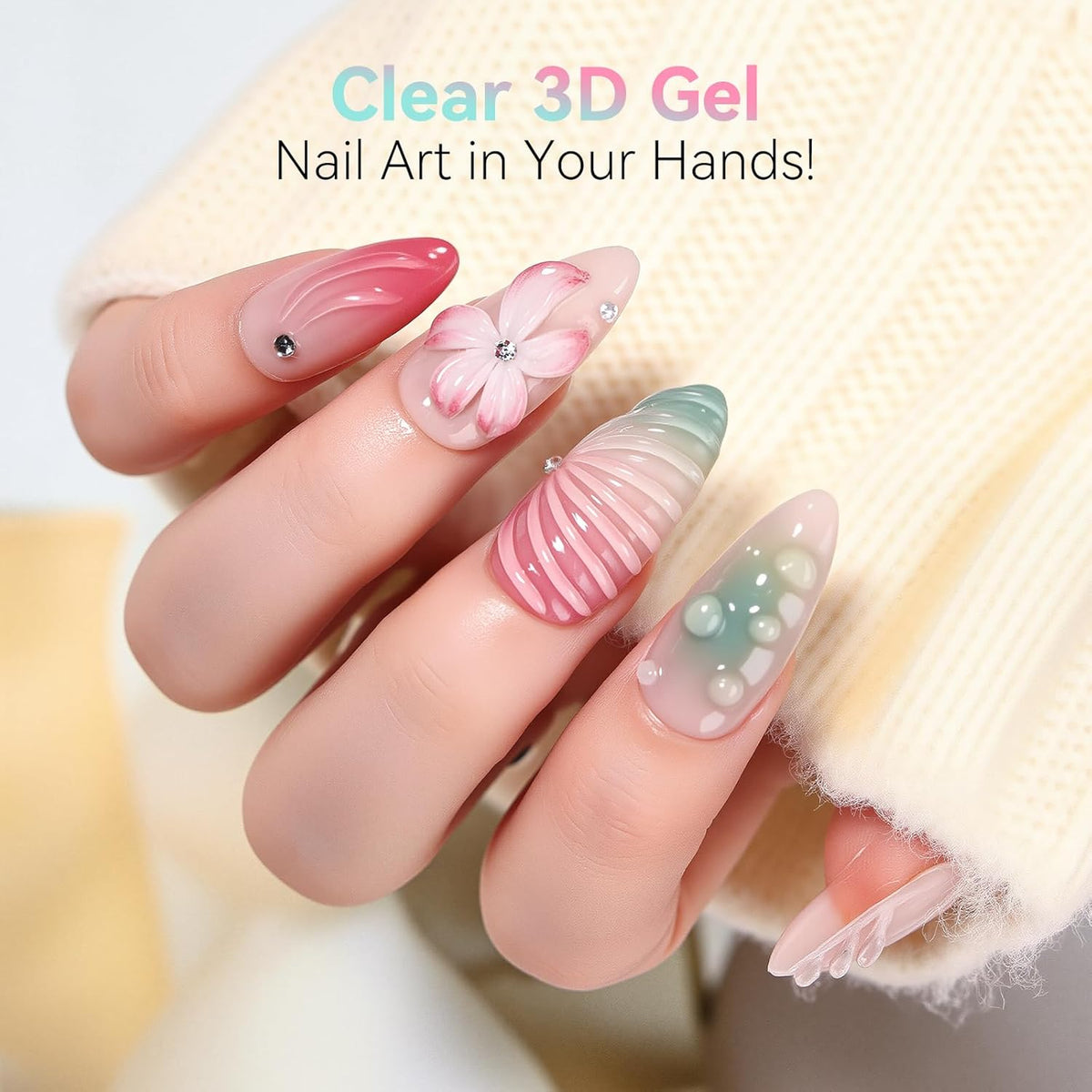 Makartt 3D Gel Nail Art Set – Clear & Noir Sculpting Gel for DIY Embossed Nail Designs – No Wipe