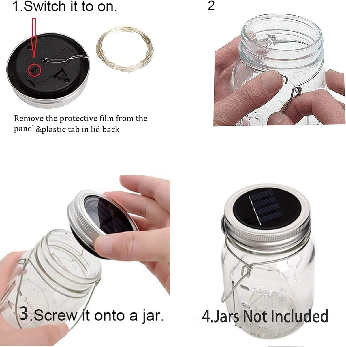 8 Pack Solar Fairy Star Firefly Jar Lid Lights - Waterproof Lantern Mason String Lights With