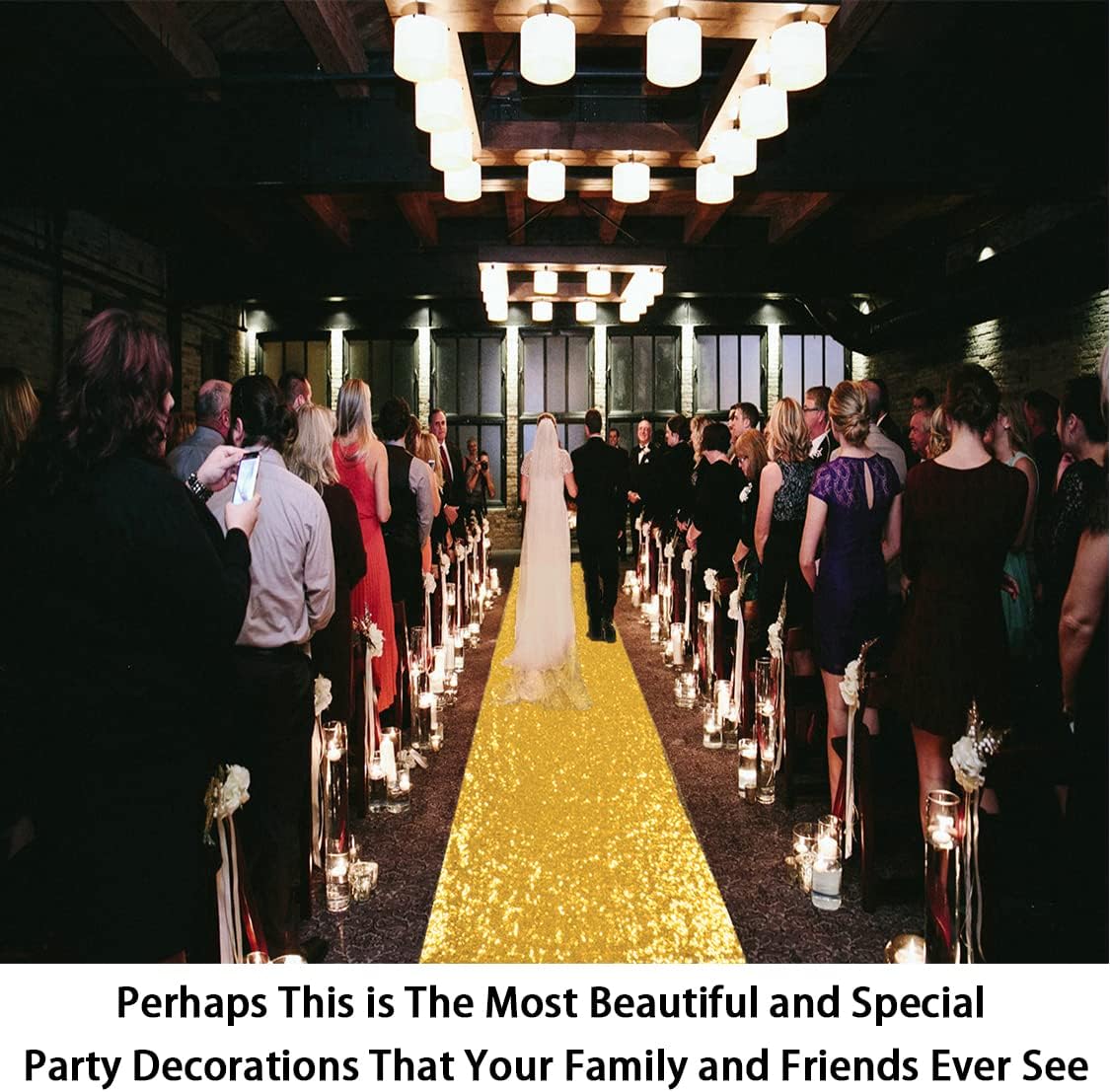 ShinyBeauty Gold Aisle Runners 2FTx15FT Carpet Runner for Party Glitter Runner for Wedding Aisle