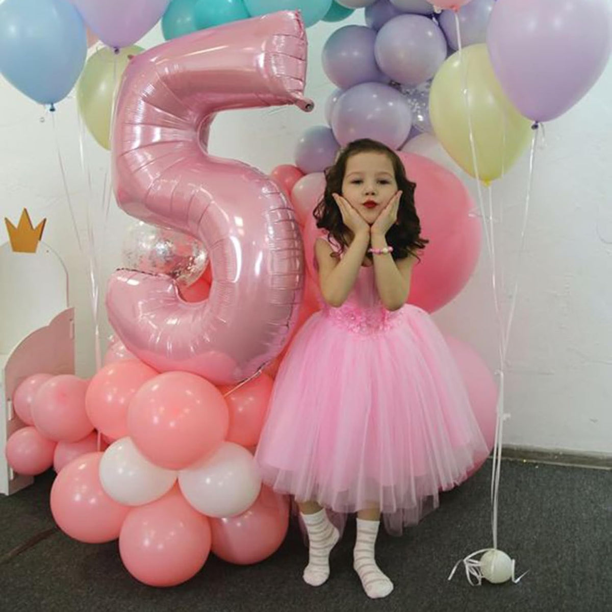 Light Pink 5 Number Balloons 40 Inch Big Foil Helium Number Balloons 0-9 Jumbo Pastel Pink Digital