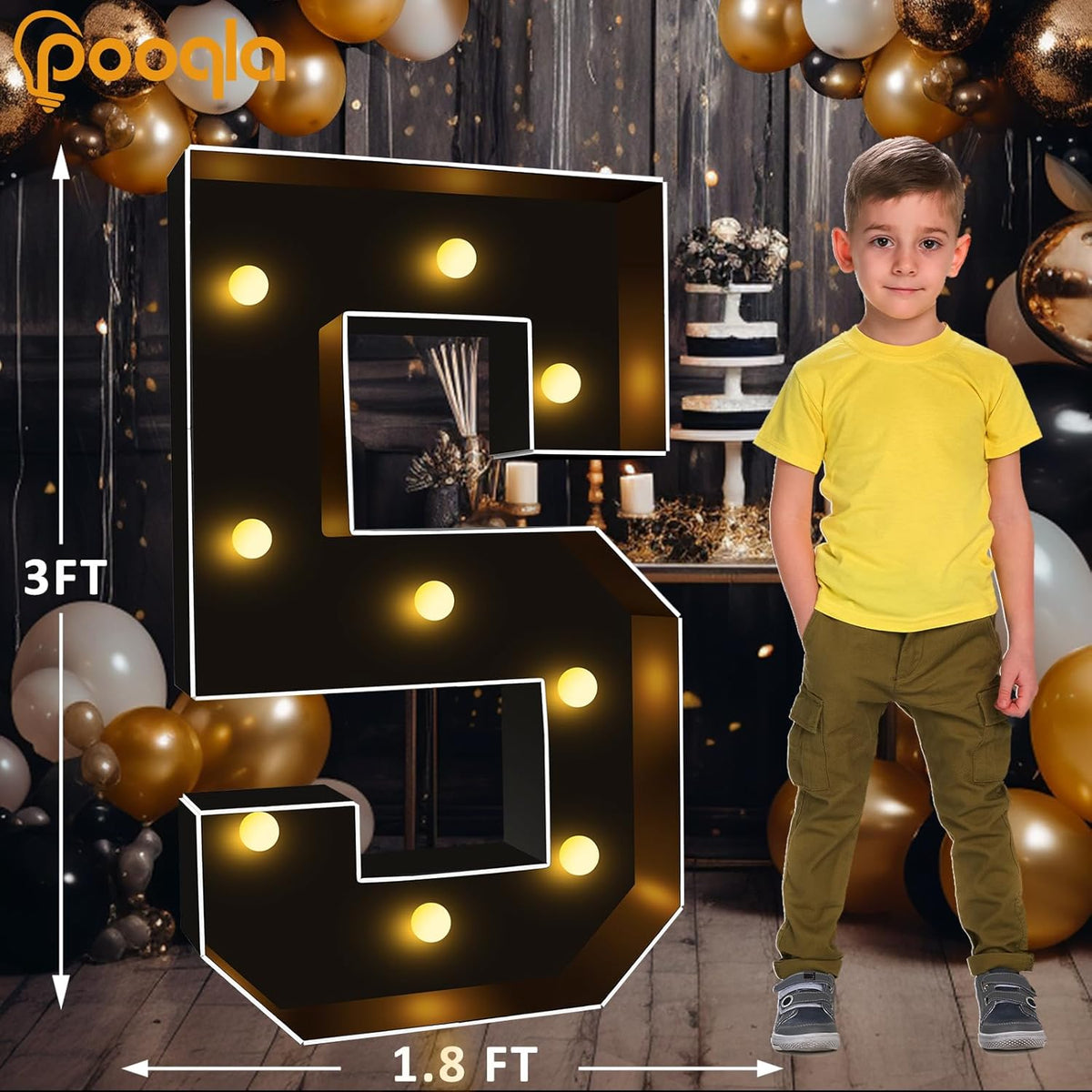 Pooqla 3FT Marquee Light Up Numbers, Black Lighted Party Decor for her him Women Men, Giant Mosaic