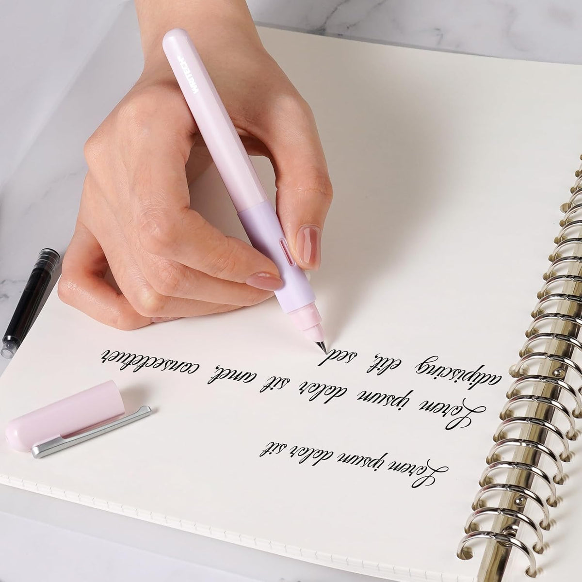 WRITECH Fountain Pen Soft Grip: Fine Nib Black Ink Pen with 3 Ink Cartridges and 1 Replacement Nib