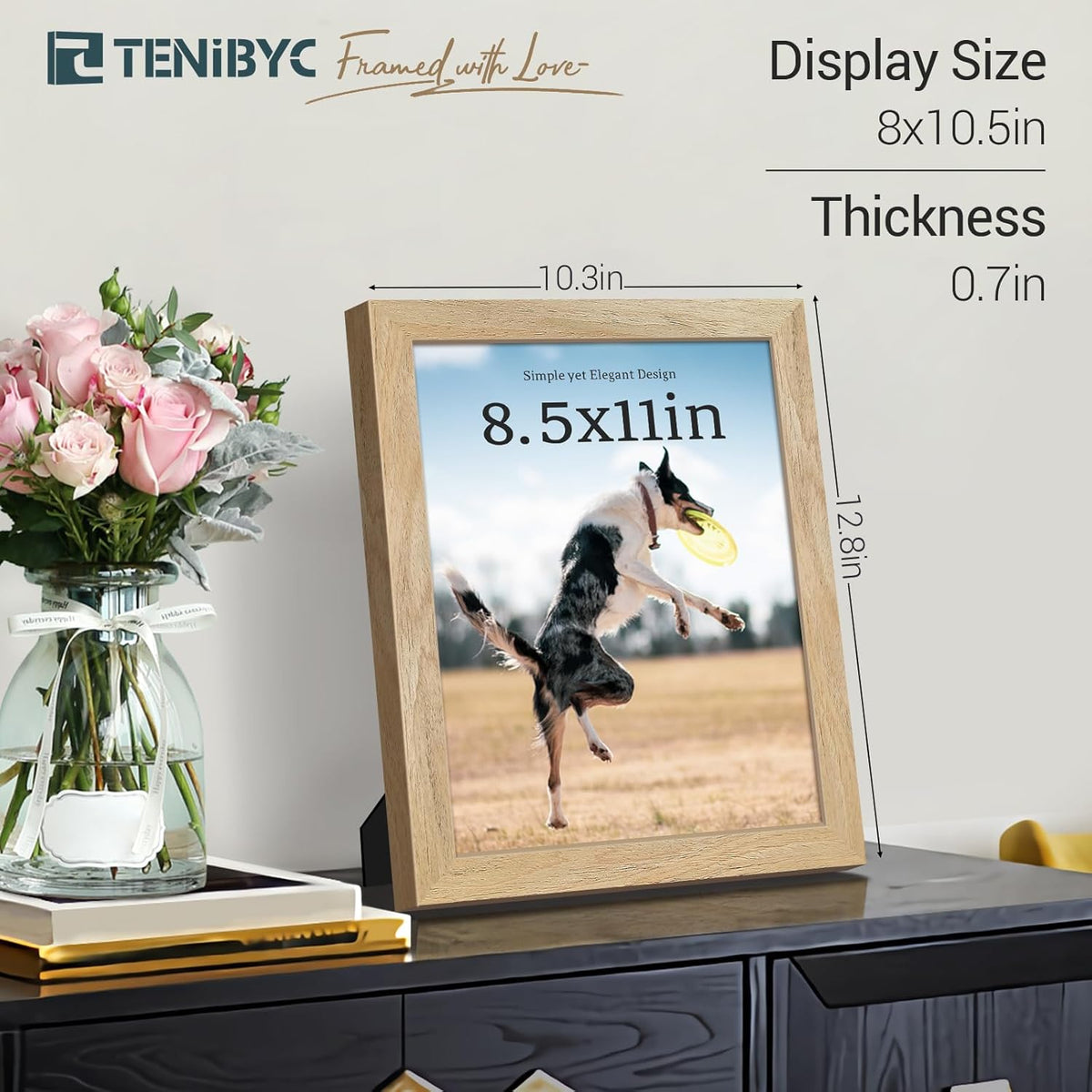 8.5x11 Picture Frame Set - 4 Pack, Natural Solid Wood, HD Tempered Glass, Elegant Wood Grain Photo