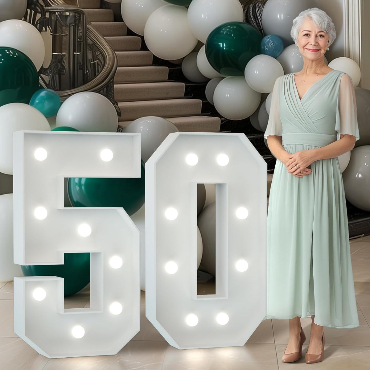 Marquee Numbers 3 Feet Tall Big Light Up Numbers 50th Birthday Decorations Women Men White