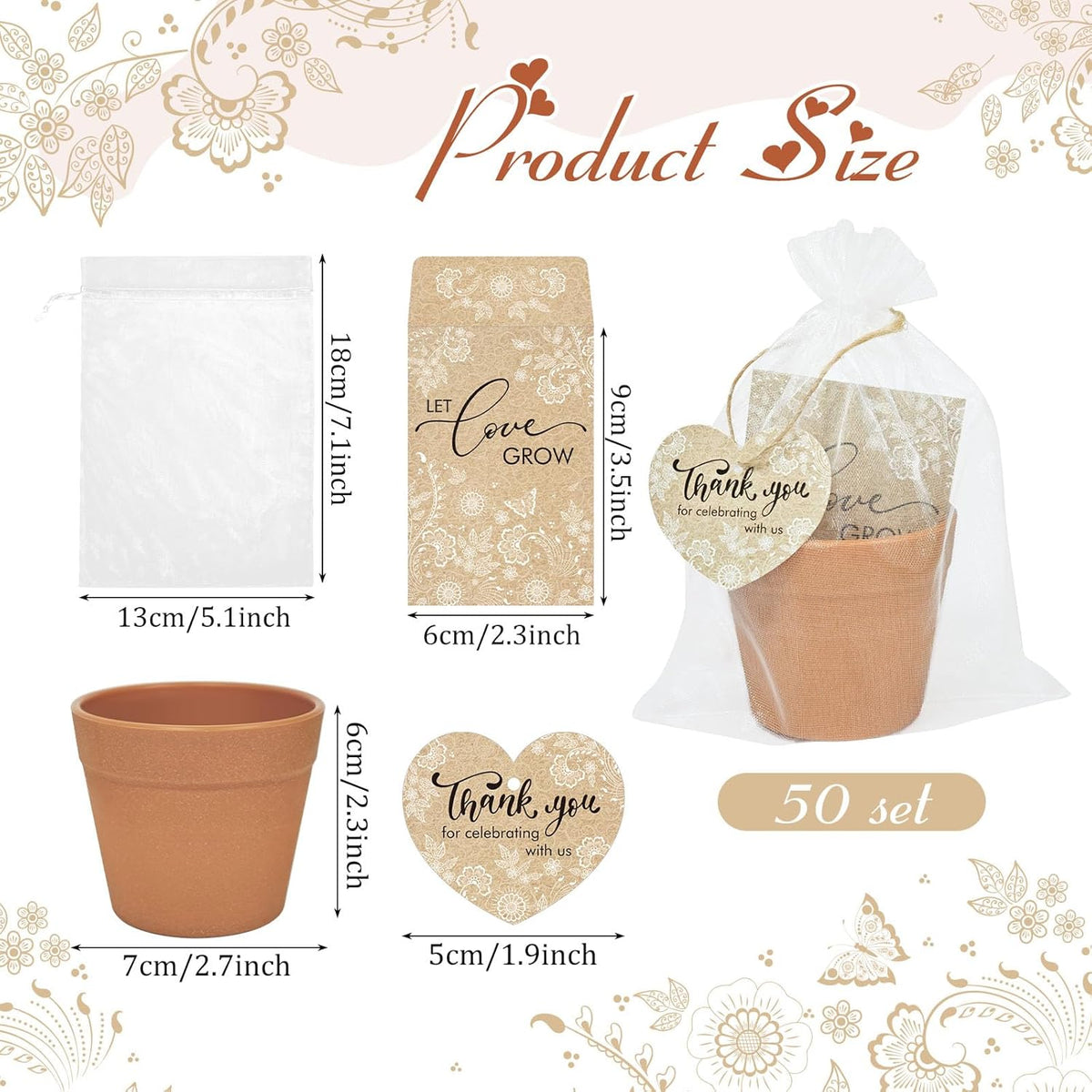 Cinrobiye 50 Sets Let Love Grow Wedding Favors for Guests Seed Packet Bags (Seed Not Include) with