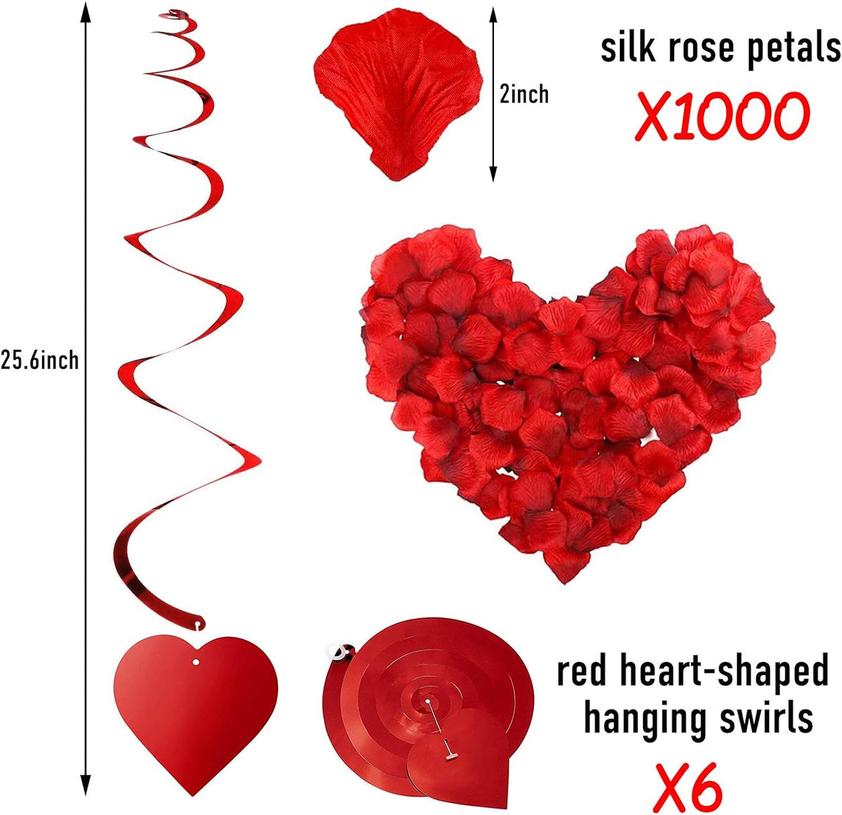 Rainmae I Love You Gold Balloons and Heart Balloons Kit with 1000 Pcs Dark-Red Silk Rose Petals