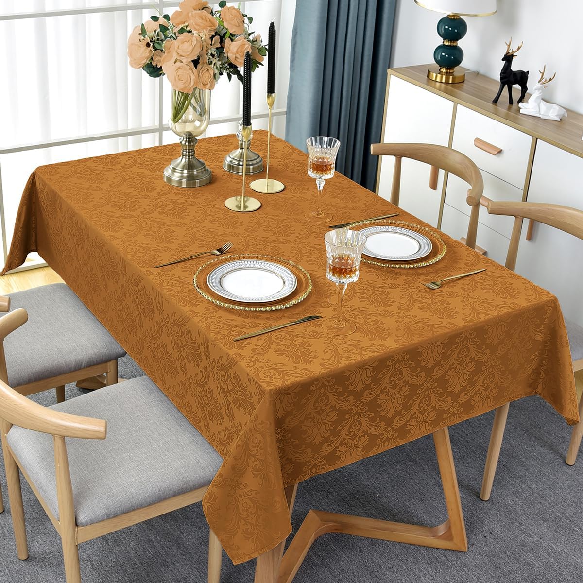 SASTYBALE Fall Tablecloth Rectangle 60 x 120 Inch, Spill Proof Wrinkle Free Autumn Jacquard Damask