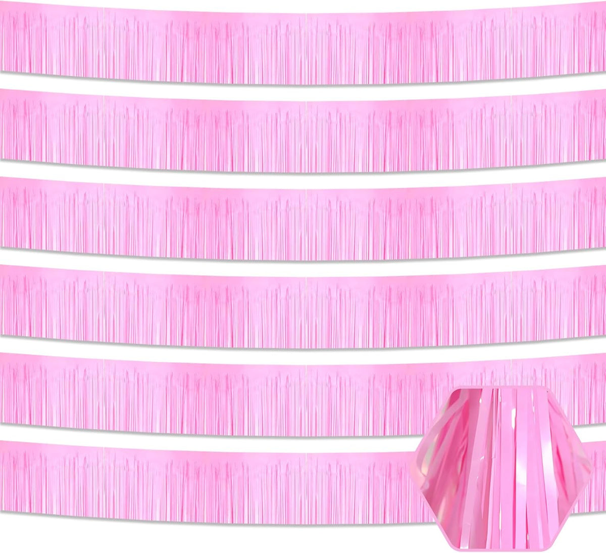 6 Pack 10 Feet Macaron Pink Foil Fringe Garland Metallic Tinsel Streamers Banner Wall Hanging