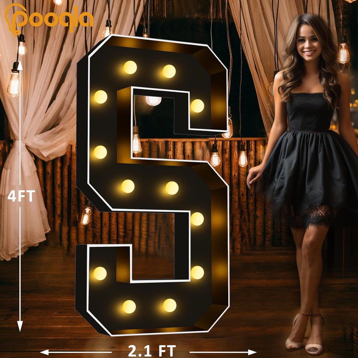 Pooqla 4 FT Marquee Light Up Letters, Black Letter Lights 4 Feet Tall, Giant Sign Big Mosaic for