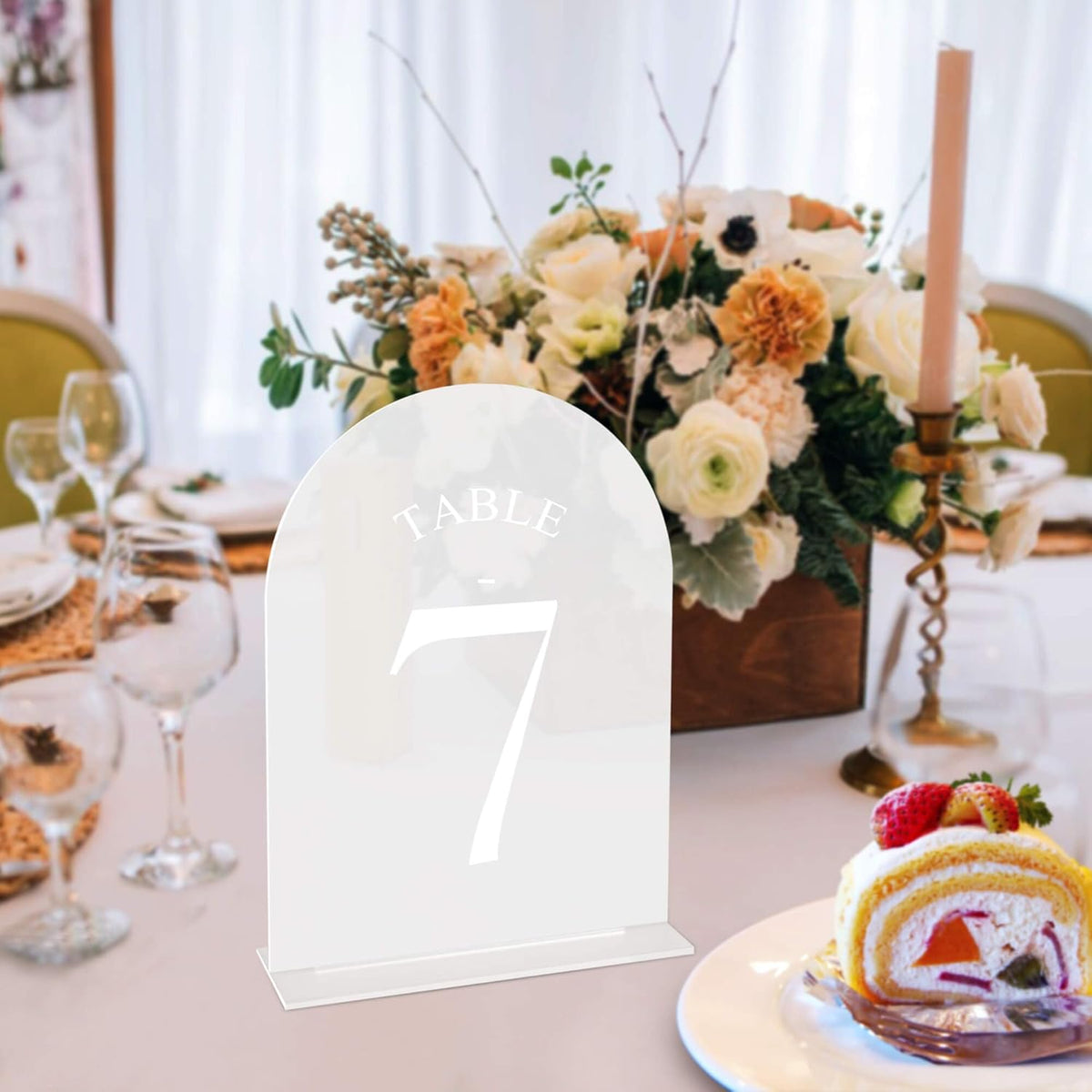 JOYIT Frosted Arch Wedding Table Numbers 1-50 with Stands – 5" X 7" Acrylic Sign Table Number