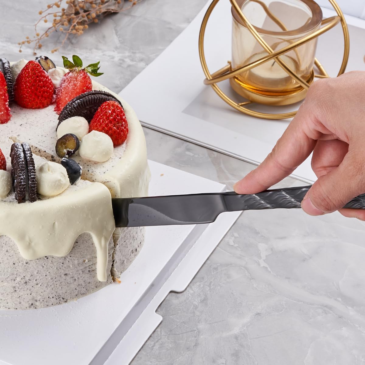 Black Cake Cutting Set, Stainless Steel Cake Knife and Server Set, Cake Pie Cutter Set for Wedding