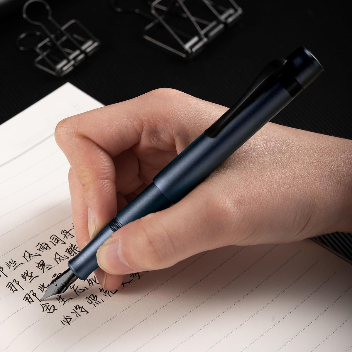 Hongdian M2 Black Forest Mini Fountain Pen, Medium Soft Nib & Sleek Shape Aluminium Short Pocket
