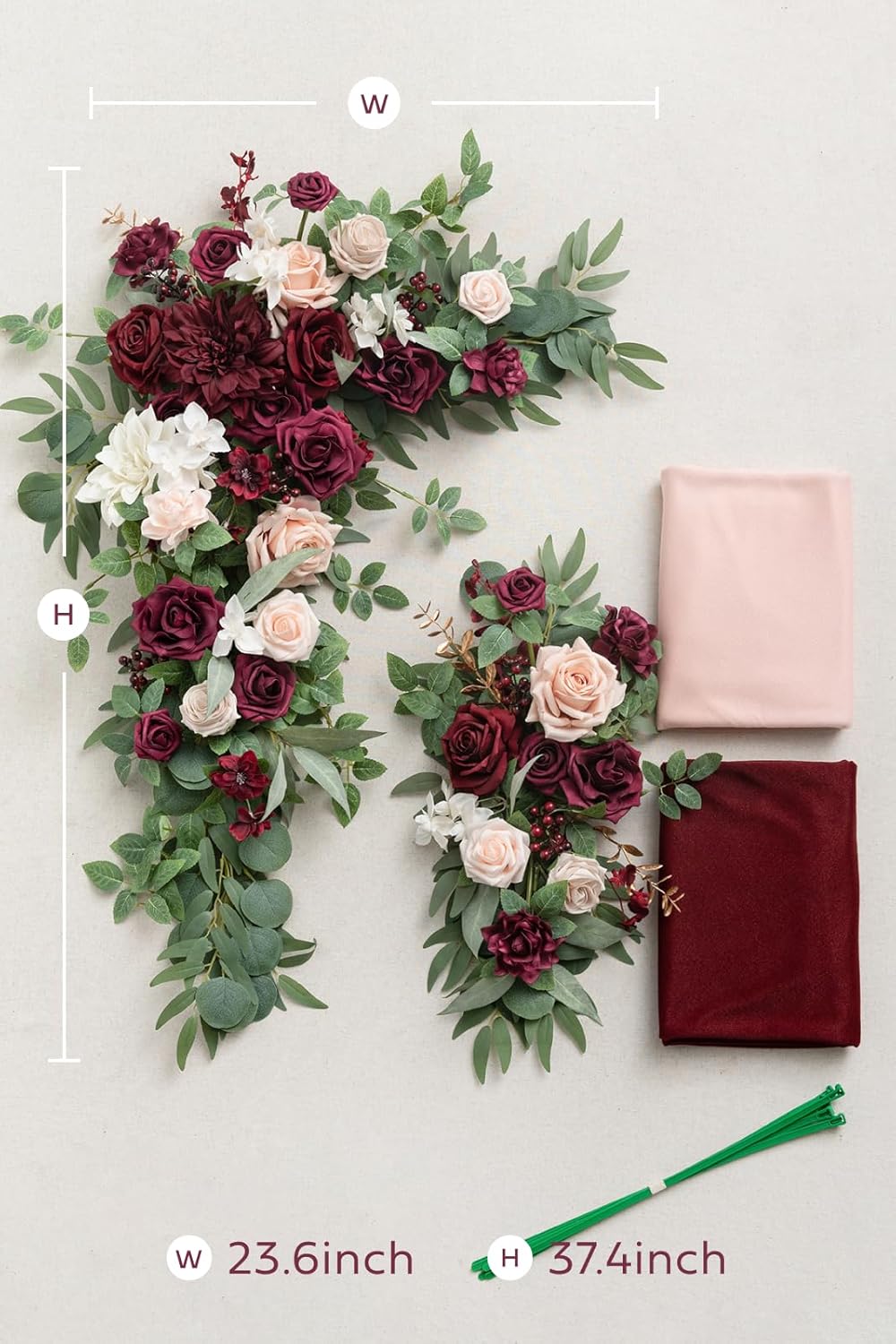 Ling's moment Red Pink Blush Artificial Wedding Arch Flowers Kit Pack of 4, 2pcs Hanging Flower