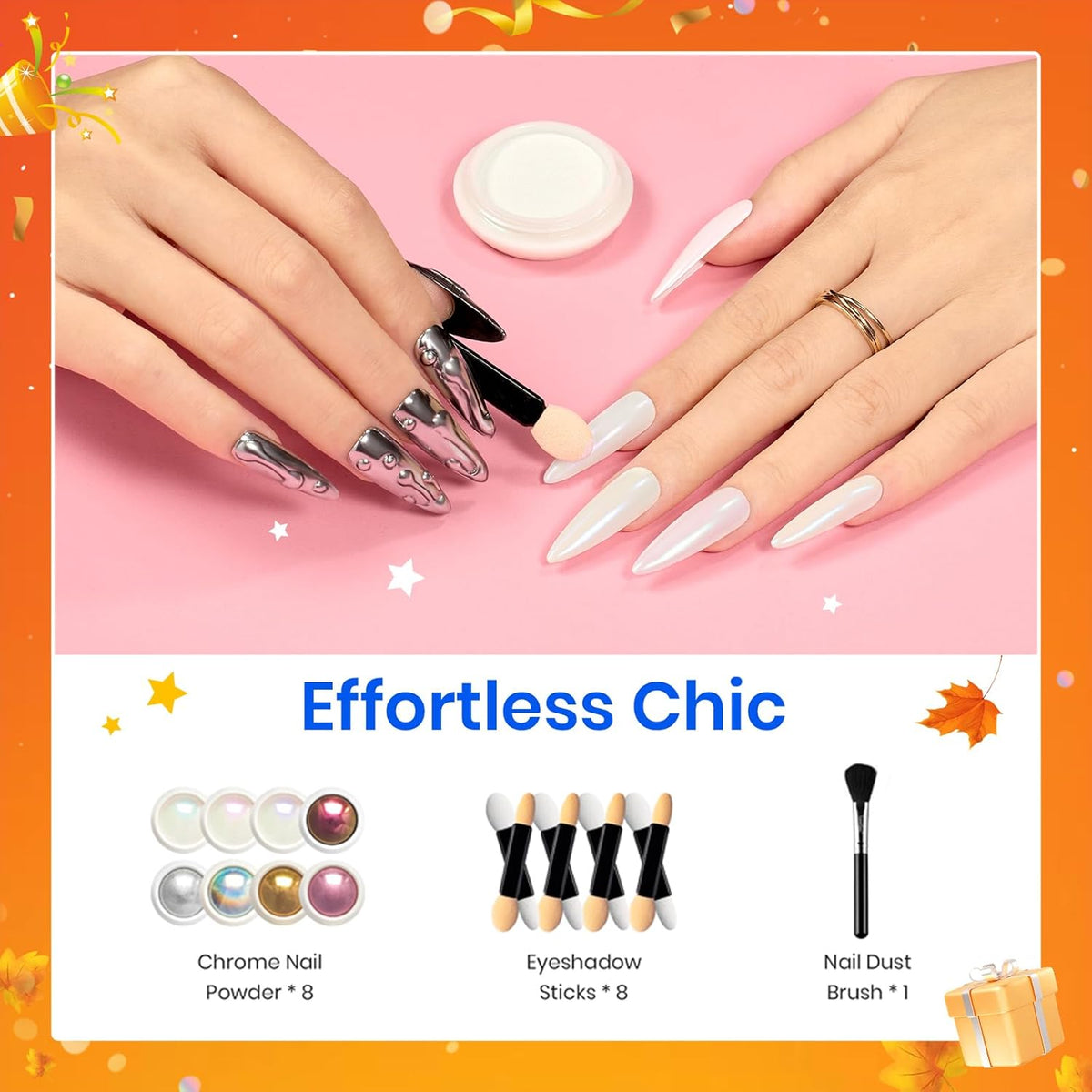 Beetles Chrome Nail Powder Gold Silver Mirror Effect 8 Colors Holographic Aurora Iridescent