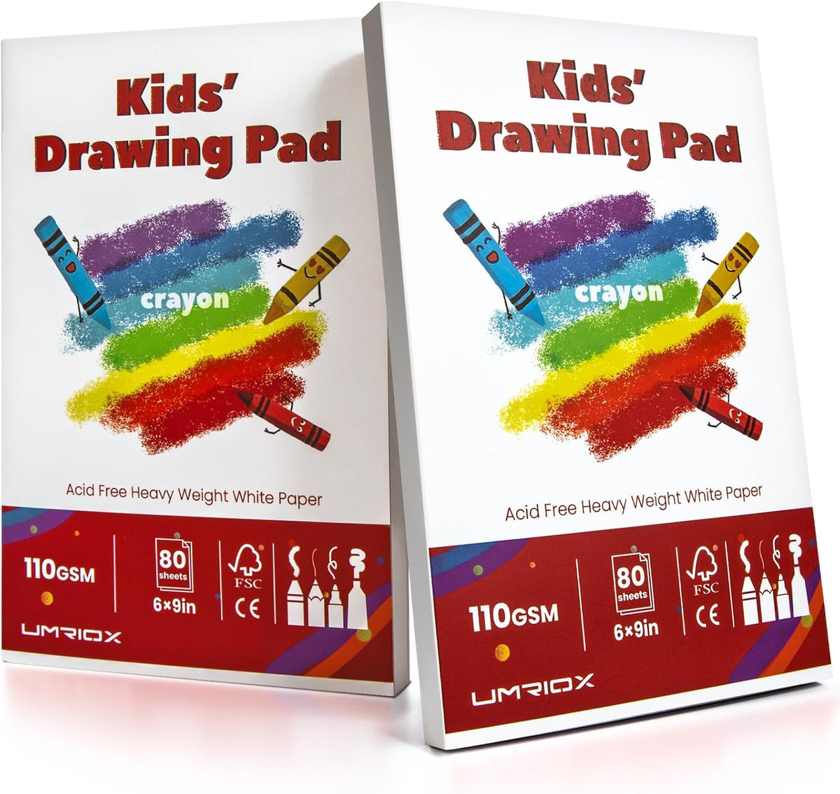 Umriox Drawing Pad for Kids, 6" x 9" Sketch Book, 2-Pack Sketch Pad (80 Sheets Each), 110gsm