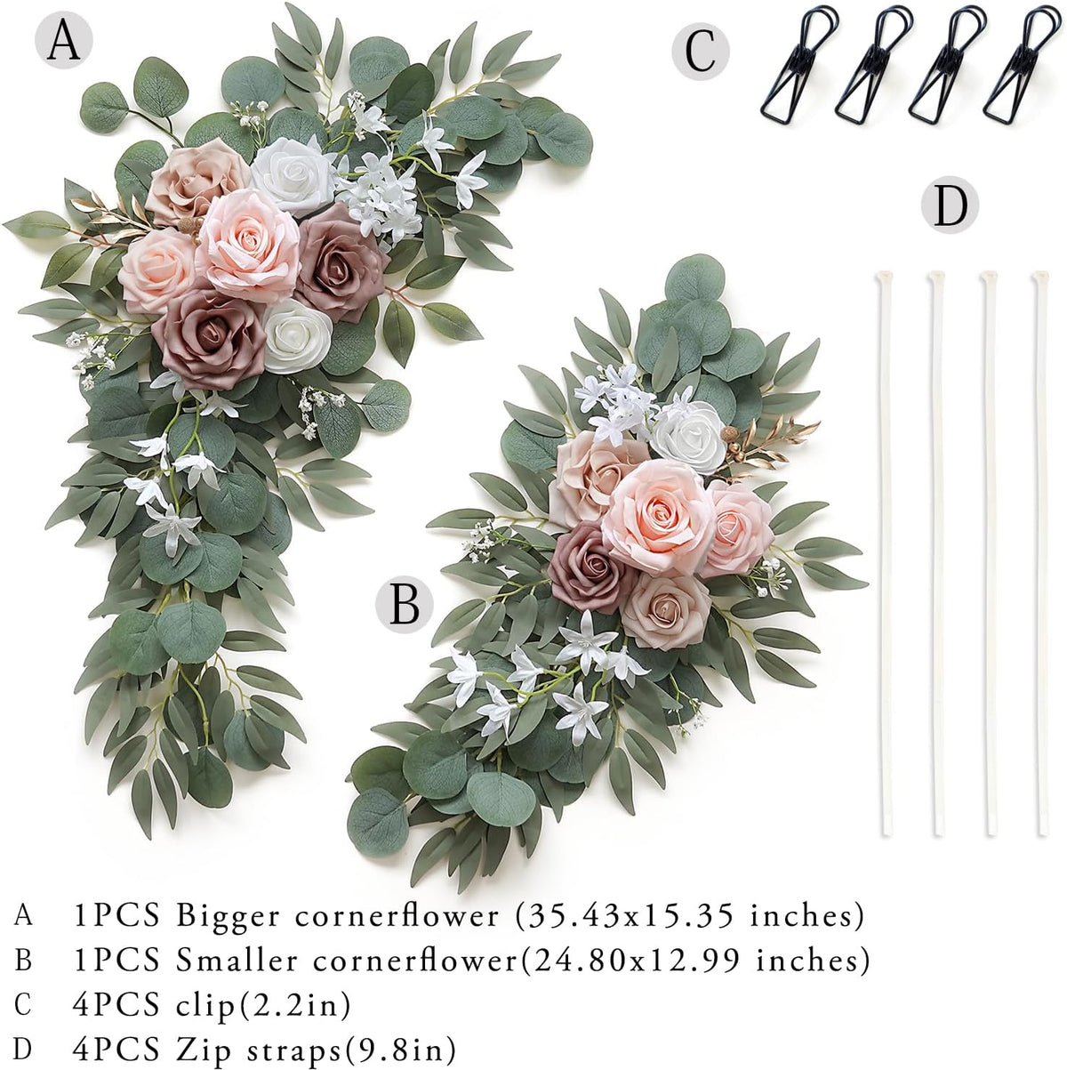 Artificial Dusty Rose Flowers Swag Set of 2 for Wedding Welcome Signs Floral Decorations, Wedding
