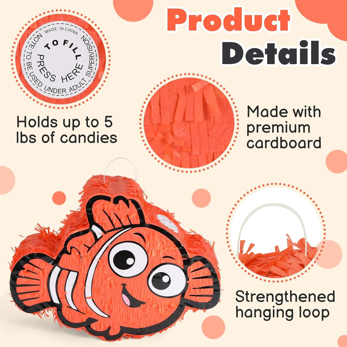 Nemo Pinatas Bundle with a Blindfold and a Bat(16.5 x 12.6 x 4 Inches), Perfect for kid's Birthday