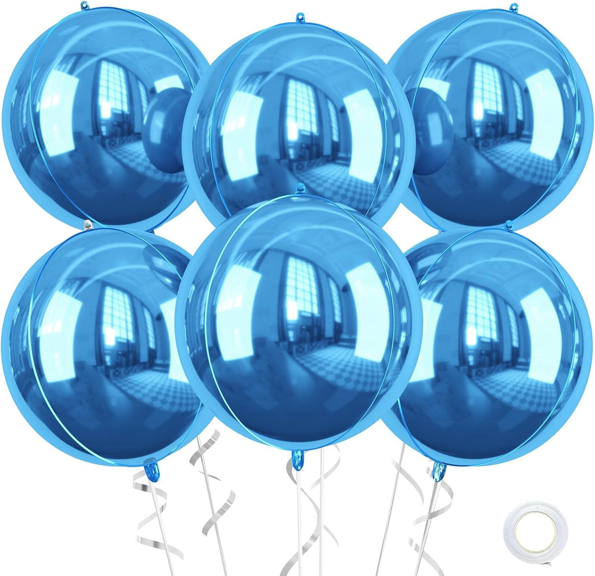 Blue Giant 4D Foil Balloons, 6 Pcs Large Dark Blue Metallic Round Balloons, 22 Inch Big Round Foil