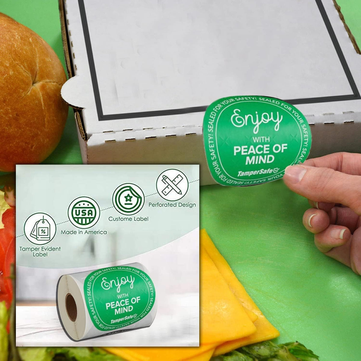 Angel's Peel Lounge Tamper Proof Stickers Roll — Tamper Evident Stickers for Delivery Food Safety