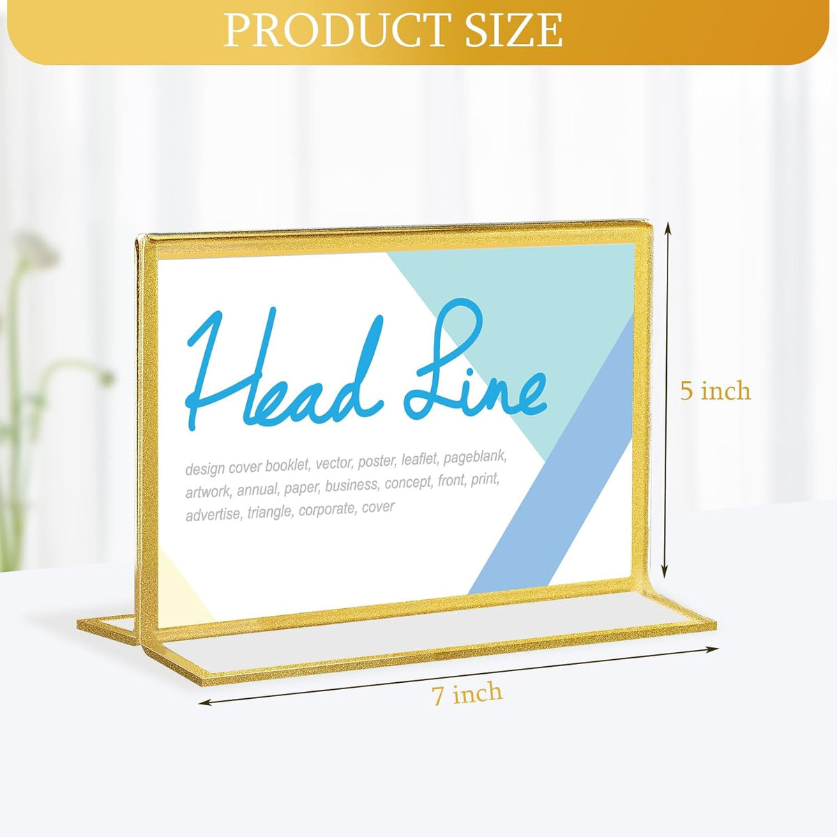 Hoteam 24 Pack 7 x 5 Clear Acrylic Sign Holder with Gold Borders, Gold Picture Frame, Double Sided