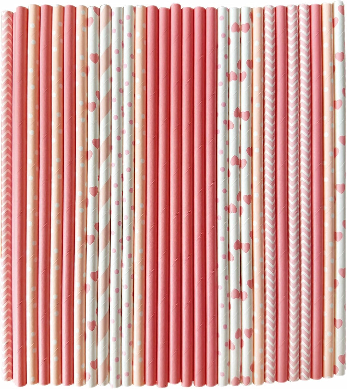 YAOSHENG [100 Pack] Pink & Gold Paper Straws Disposable, 100% Biodegradable Multi-Pattern Party