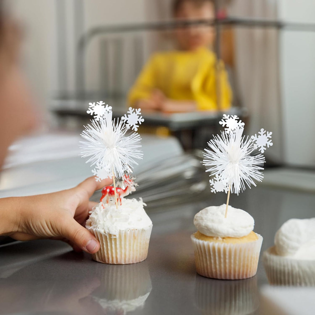 Gyufise 20Pcs Foil Firework Cupcake Toppers Sparkle Tinsel Cake Toppers Tinsel Drink Cake