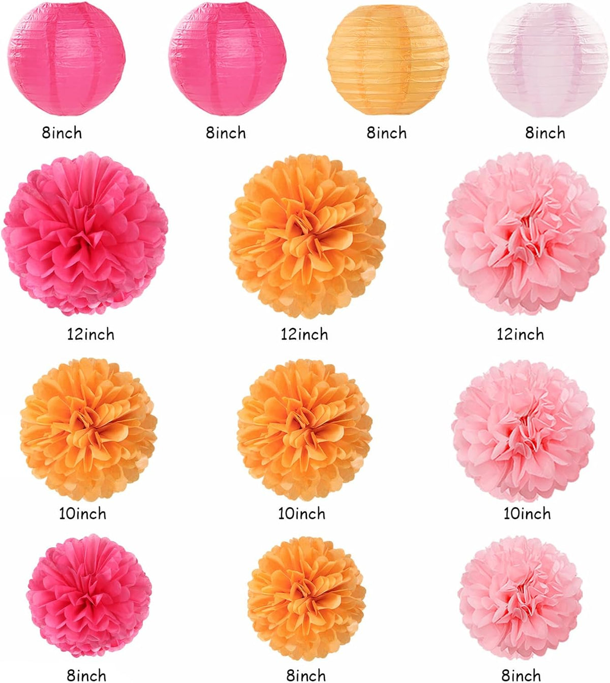 Pink-Orange Fall Party-Decorations Paper-Flowers Lanterns - 20PCS Autumn Wedding Birthday Tissue
