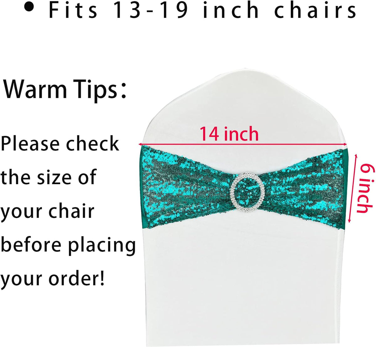 25 Pcs Chair Sashes Sequin Stretch Chair Bands Spandex Polyester Bows for Party Hotel Wedding