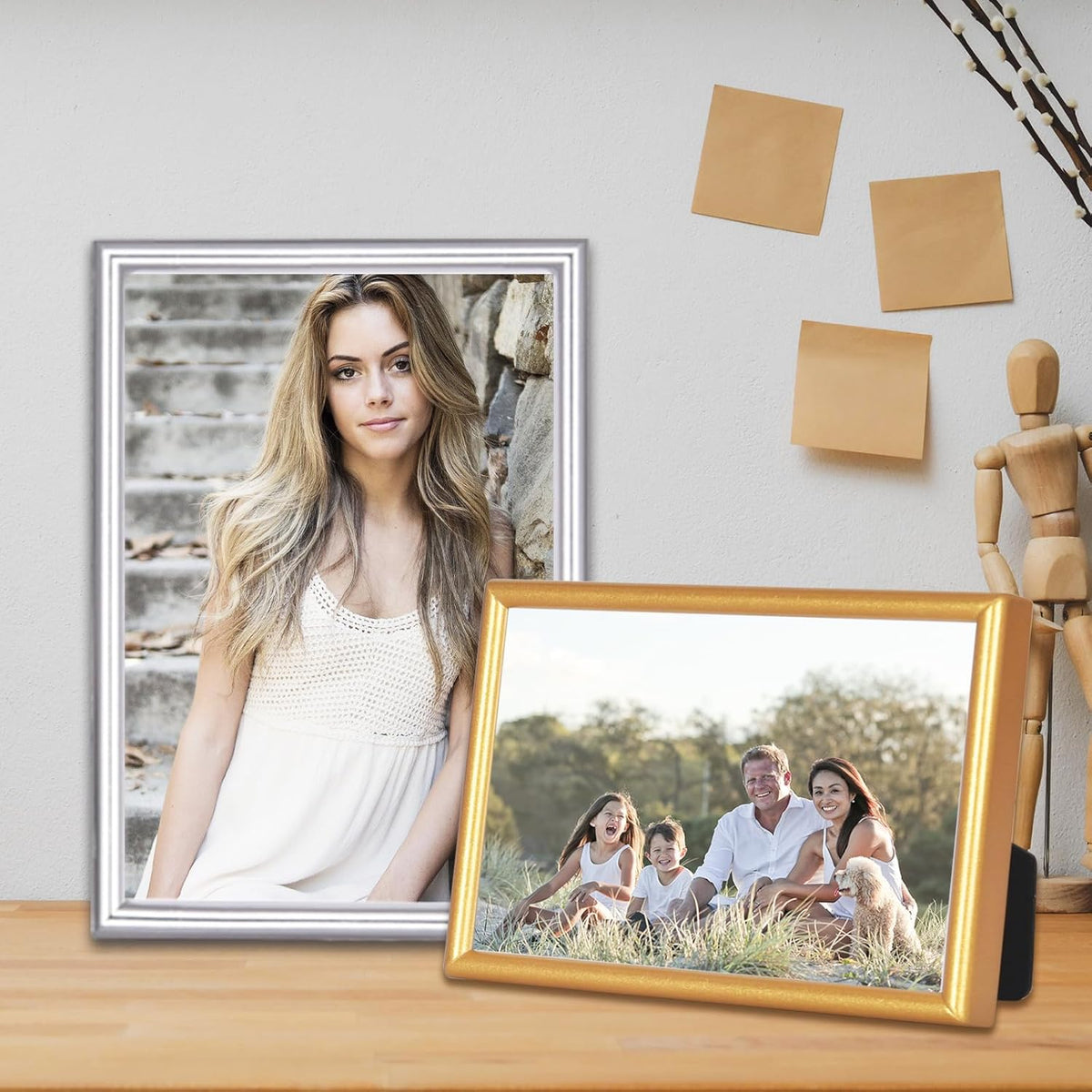 6x8 Picture Frame set of 2 Matte Silver Modern Simple Thin Aluminum Metal Photo Frame with HD Real