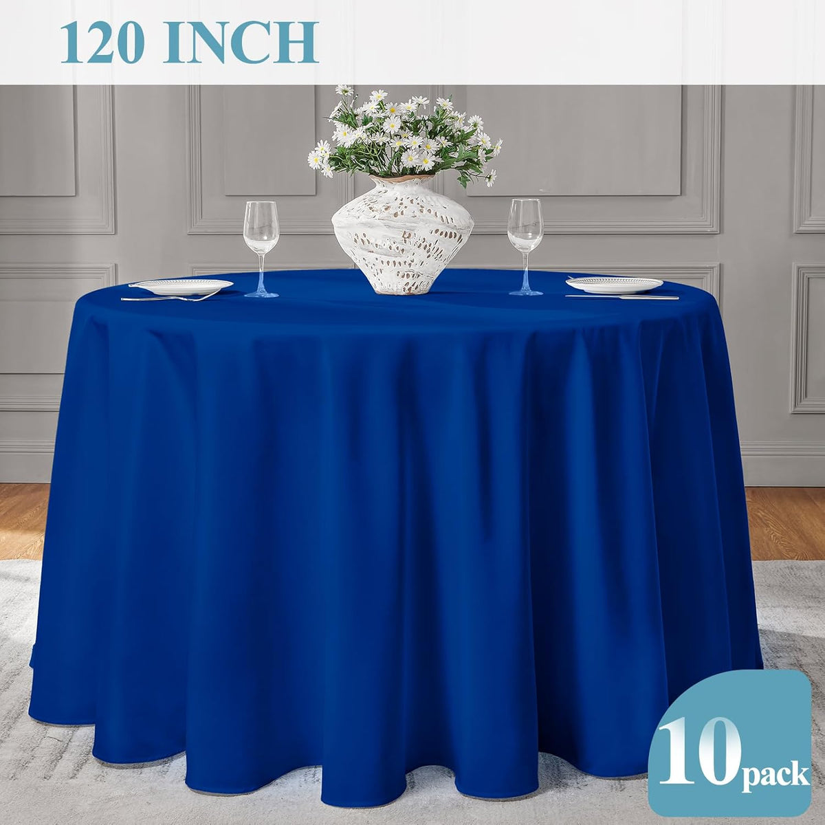 VidaFete Tablecloth 10 Pack 120inch Round Table Cloth Polyester, Stain Wrinkle Resistant Polyester