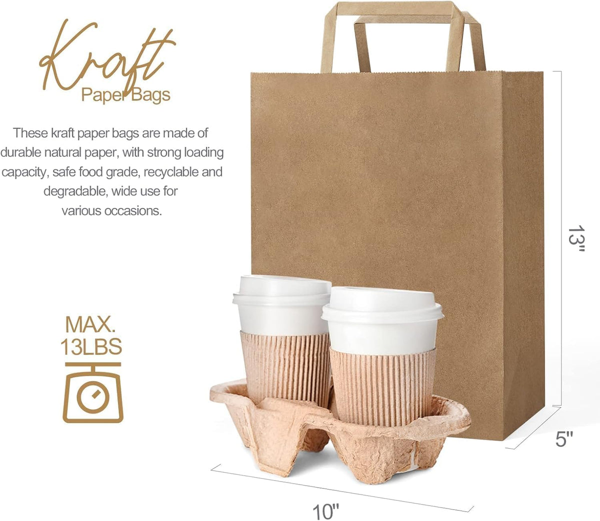 GSSUSA Brown Paper Bags with Handles 200 Pack Brown Gift Bags10 X5 X13 Kraft Paper Bags, for