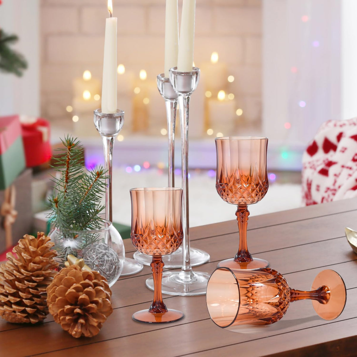 24 Pcs Plastic Rose Gold Stemmed Wine Glasses, 7oz, Unbreakable, BPA-free, Dishwasher Safe, Perfect
