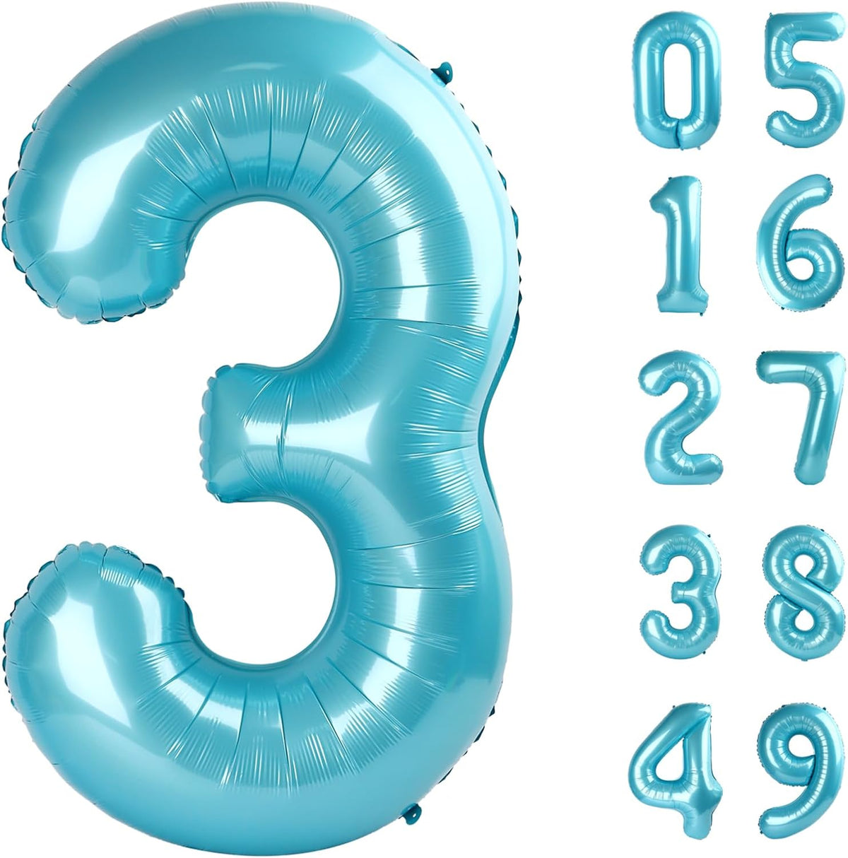 Pearl Blue 3 Number Balloon, 40 Inch 3 Large Number Balloon, 3 13 23 30 33 36 38 Pearl Blue