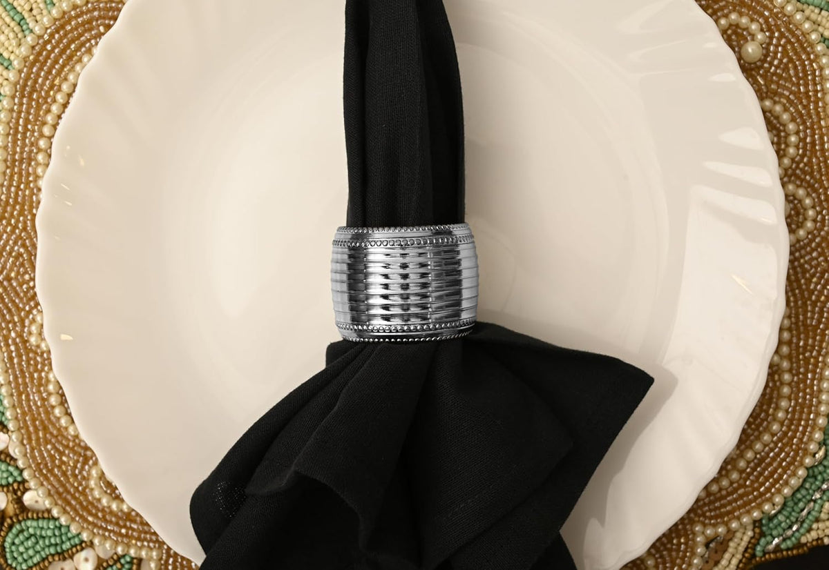 Silver Napkin Rings Set of 12, Beaded Napkin Rings - Rust Resistant, Durable Heavy Duty Napkin