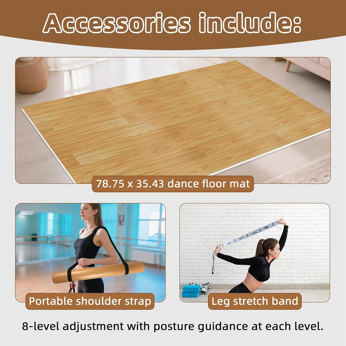 Dance Floor Mat Non-Slip with Shoulder Strap Portable and Dance Resistance Band, Dance Floor for