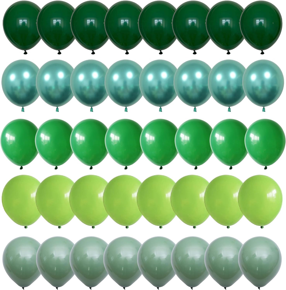 Togvu Green Balloons, 60 Packs 12 Inch Different Shades Dark Emerald Lime Metallic Chrome Olives
