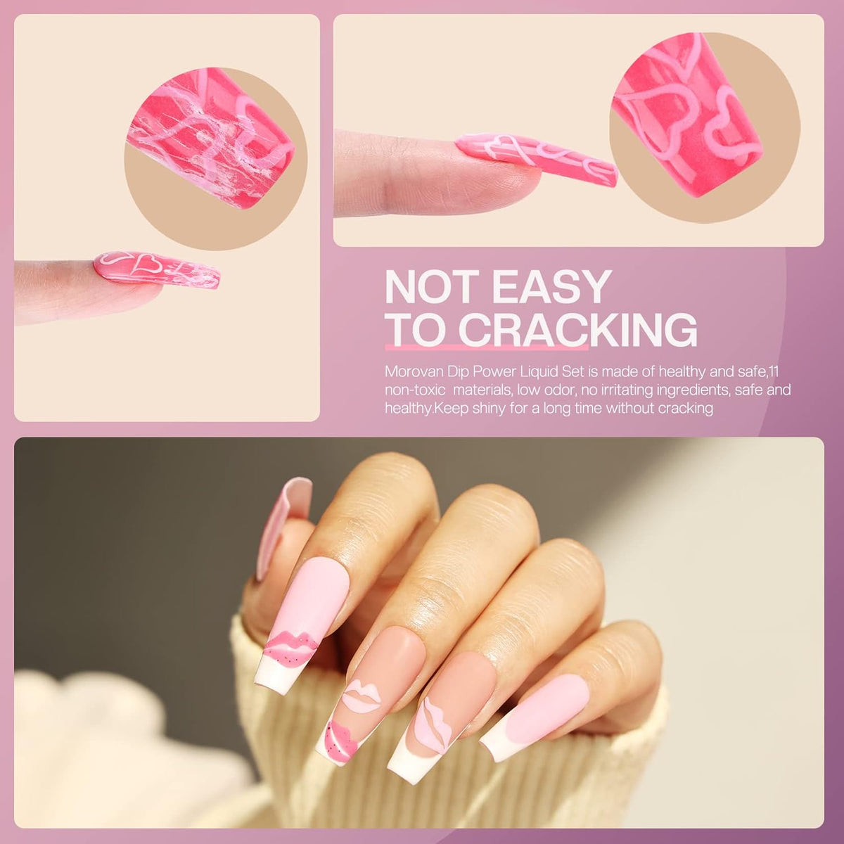 Morovan Dip Powder Liquid Set with Activator Base Top Coat and Dipping Powder Brush Saver 4pcs