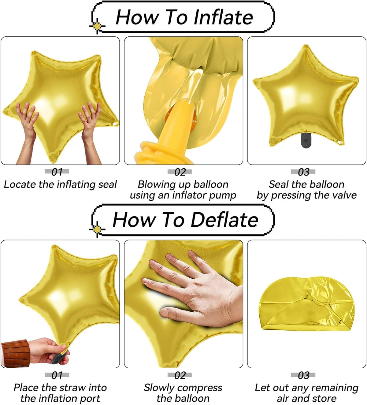 16 Pcs Gold Silver Star Balloons, 22/18/10 Inch Foil Balloons, Four-Pointed Balloon for Kids Men