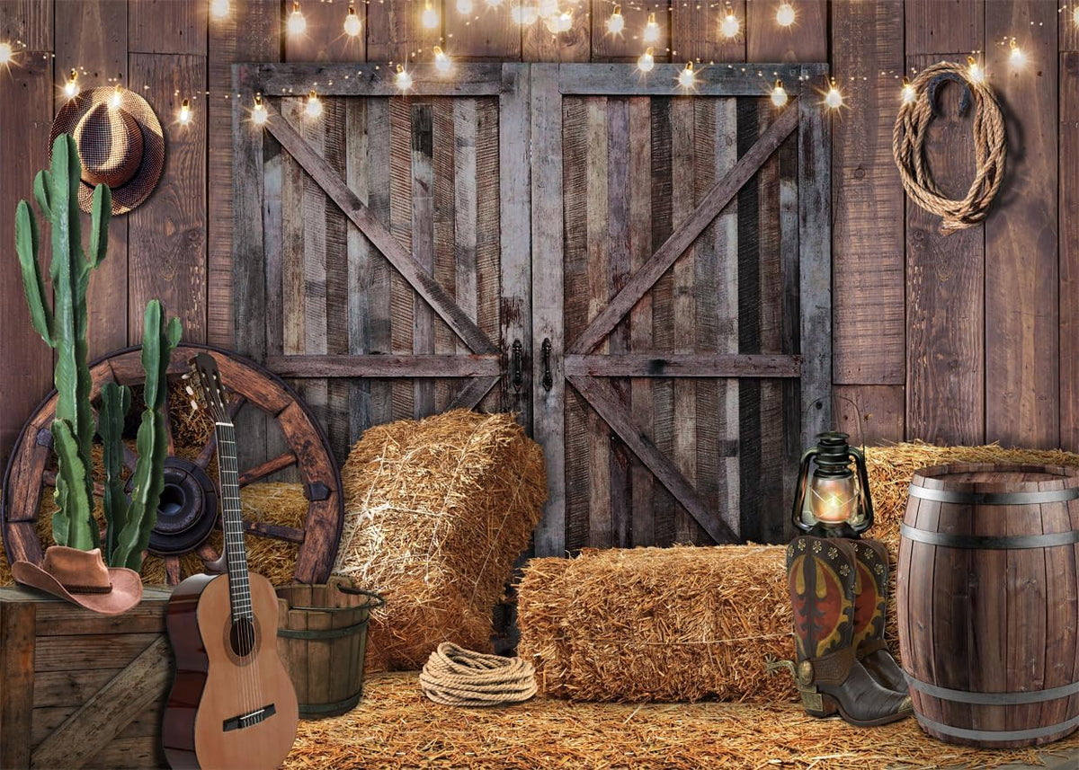 SJOLOON Western Backdrop Rustic Vintage Barn Backdrop Western Themed Party Decoration Photoshoot
