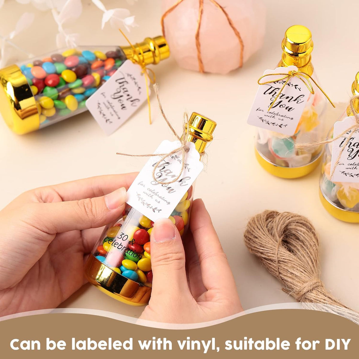 Gerrii 100 Pcs Metallic Mini Champagne Bottle Candy Container Shaped Jars Gold Plastic DIY Favor